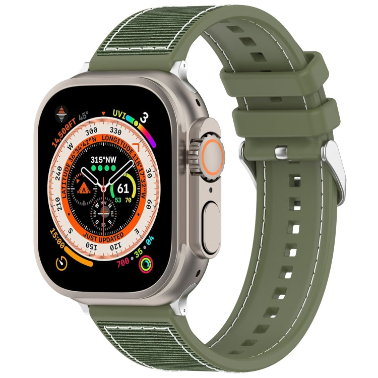 For Apple Watch Series 8 45mm Ordinary Buckle Hybrid Nylon Braid Silicone Watch Band(Green) - Watch Bands by PMC Jewellery | Online Shopping South Africa | PMC Jewellery