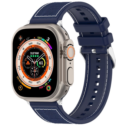 For Apple Watch Series 7 45mm Ordinary Buckle Hybrid Nylon Braid Silicone Watch Band(Midnight Blue) - Watch Bands by PMC Jewellery | Online Shopping South Africa | PMC Jewellery