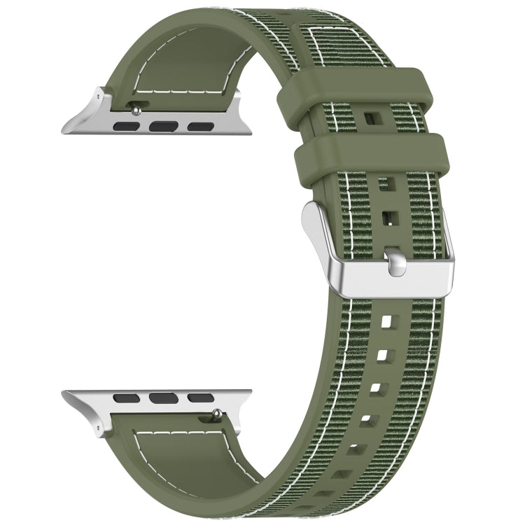 For Apple Watch Series 6 44mm Ordinary Buckle Hybrid Nylon Braid Silicone Watch Band(Green) - Watch Bands by PMC Jewellery | Online Shopping South Africa | PMC Jewellery