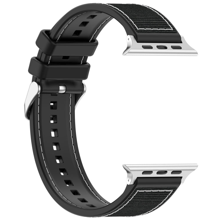 For Apple Watch Series 4 44mm Ordinary Buckle Hybrid Nylon Braid Silicone Watch Band(Black) - Watch Bands by PMC Jewellery | Online Shopping South Africa | PMC Jewellery