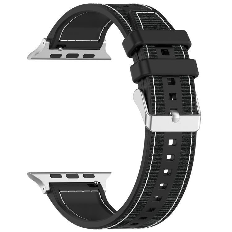 For Apple Watch 38mm Ordinary Buckle Hybrid Nylon Braid Silicone Watch Band(Black) - Watch Bands by PMC TechLife | Online Shopping South Africa | PMC TechLife