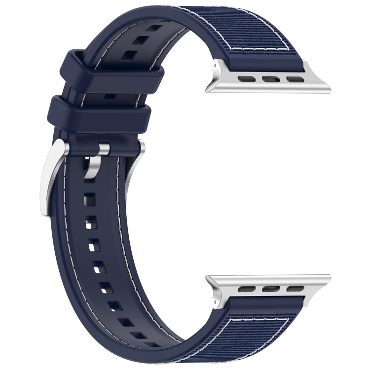 For Apple Watch Series 9 41mm Official Buckle Hybrid Nylon Braid Silicone Watch Band(Midnight Blue) - Watch Bands by PMC Jewellery | Online Shopping South Africa | PMC Jewellery