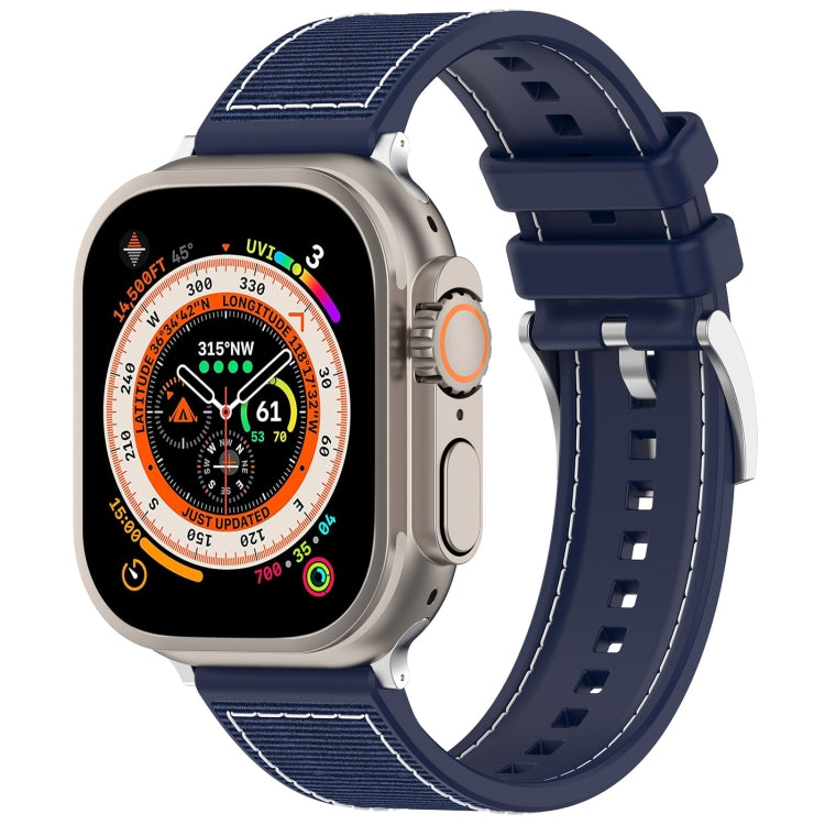 For Apple Watch Series 4 44mm Official Buckle Hybrid Nylon Braid Silicone Watch Band(Midnight Blue) - Watch Bands by PMC Jewellery | Online Shopping South Africa | PMC Jewellery