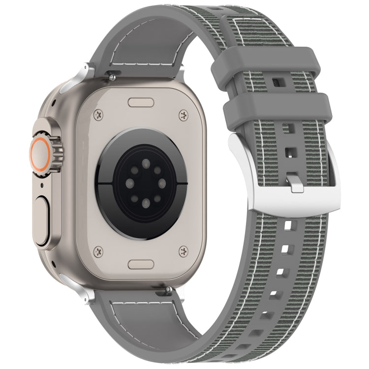 For Apple Watch 42mm Official Buckle Hybrid Nylon Braid Silicone Watch Band(Grey) - Watch Bands by PMC Jewellery | Online Shopping South Africa | PMC Jewellery