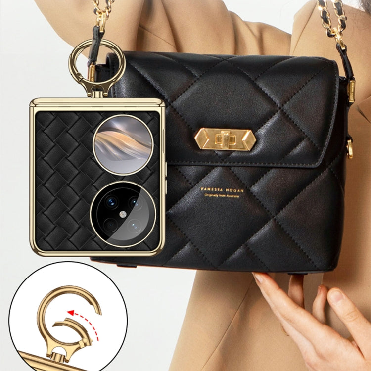 For Huawei Pocket 2 GKK Magnetic Shaft Electroplated Plain Leather Woven Texture Phone Case with Ring(Black) - free shipping - PMC Jewellery - Order now!