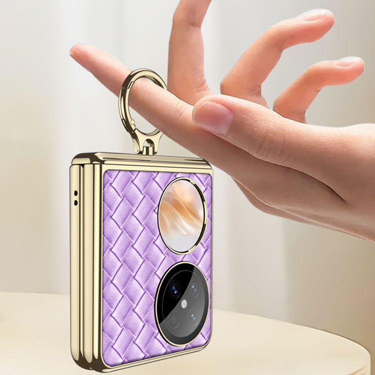 For Huawei Pocket 2 GKK Magnetic Shaft Electroplated Plain Leather Woven Texture Phone Case with Ring(Black) - free shipping - PMC Jewellery - Order now!