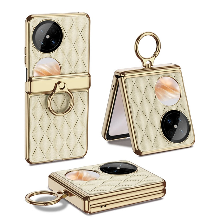 For Huawei Pocket 2 GKK Rhombus Pattern Electroplated Leather Phone Case with Ring(Champagne Gold) - free shipping - PMC Jewellery - Order now!