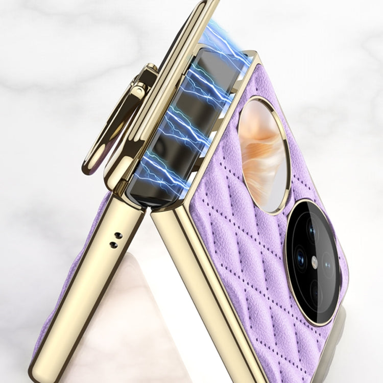 For Huawei Pocket 2 GKK Rhombus Pattern Electroplated Leather Phone Case with Ring(Champagne Gold) - free shipping - PMC Jewellery - Order now!