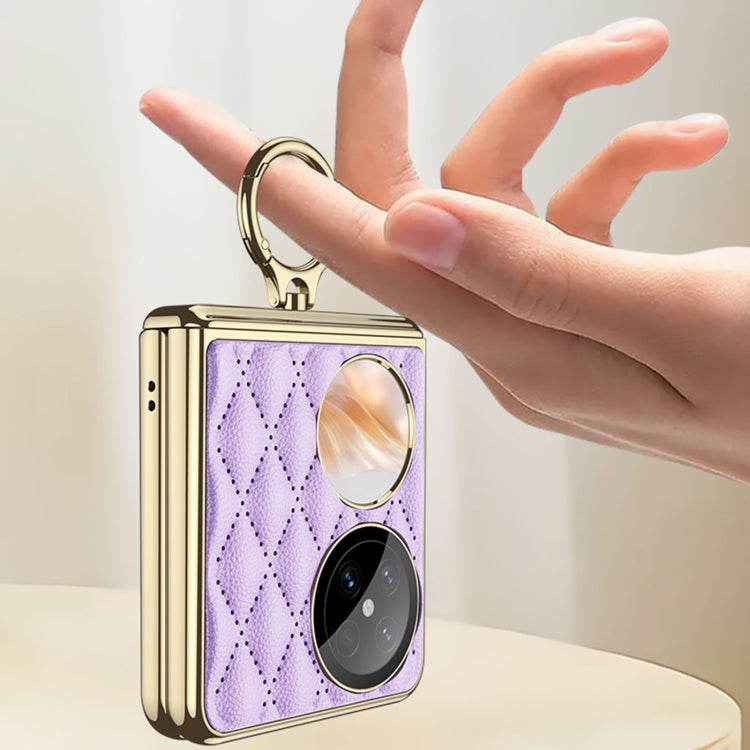 For Huawei Pocket 2 GKK Rhombus Pattern Electroplated Leather Phone Case with Ring(Champagne Gold) - free shipping - PMC Jewellery - Order now!