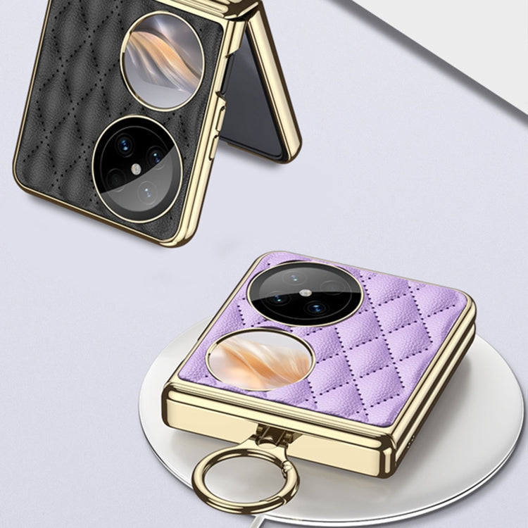 For Huawei Pocket 2 GKK Rhombus Pattern Electroplated Leather Phone Case with Ring(Champagne Gold) - free shipping - PMC Jewellery - Order now!