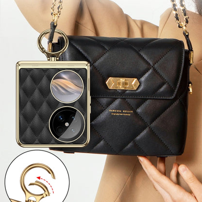 For Huawei Pocket 2 GKK Rhombus Pattern Electroplated Leather Phone Case with Ring(Black) - Huawei Cases by GKK | Online Shopping South Africa | PMC Jewellery | Buy Now Pay Later Mobicred