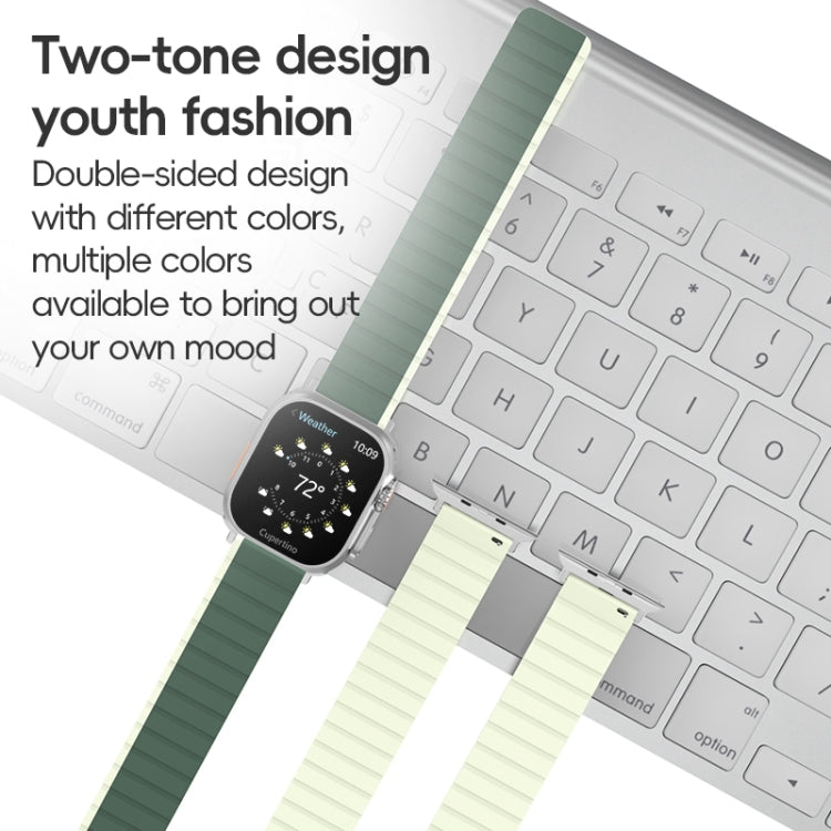 For Apple Watch Series 7 45mm ZGA Two Color Magnetic Silicone Watch Band(Dark Green+Light Green) - Watch Bands by ZGA | Online Shopping South Africa | PMC Jewellery | Buy Now Pay Later Mobicred