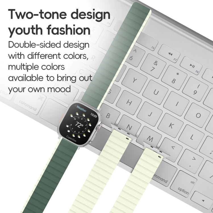 For Apple Watch SE 2023 44mm ZGA Two Color Magnetic Silicone Watch Band(Dark Green+Light Green) - Watch Bands by ZGA | Online Shopping South Africa | PMC Jewellery