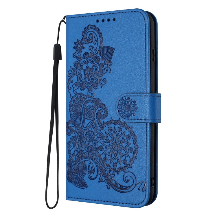For Sharp Aquos sense8/SHG11/SH-54D Datura Flower Embossed Flip Leather Phone Case(Blue) - More Brand by PMC TechLife | Online Shopping South Africa | PMC TechLife | Buy Now Pay Later Mobicred