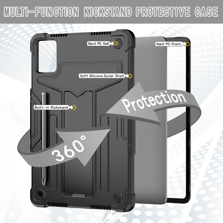 For Lenovo Tab M11/ Xiaoxin Pad 11 2024 T Holder Robot Silicone Hybrid PC Tablet Case(Black) - Lenovo by PMC Jewellery | Online Shopping South Africa | PMC Jewellery | Buy Now Pay Later Mobicred