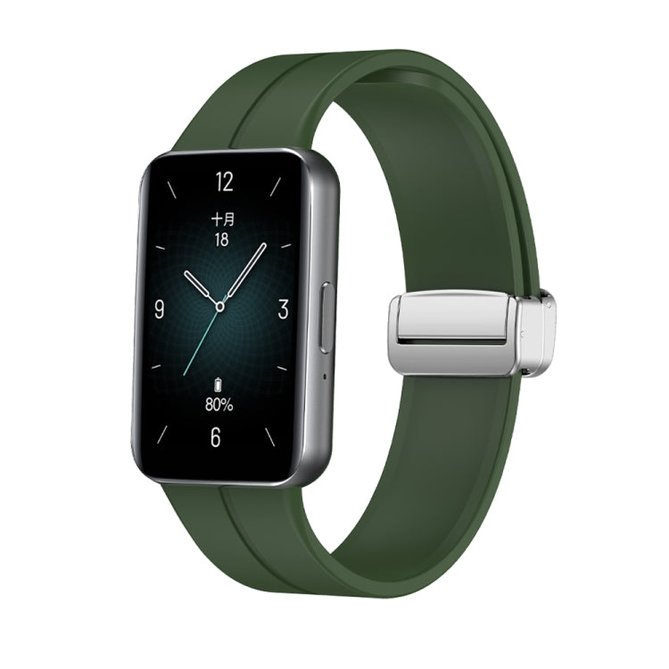 For Honor Band 9 Magnetic Folding Silver Buckle Silicone Watch Band(Green) - Watch Bands by PMC TechLife | Online Shopping South Africa | PMC TechLife