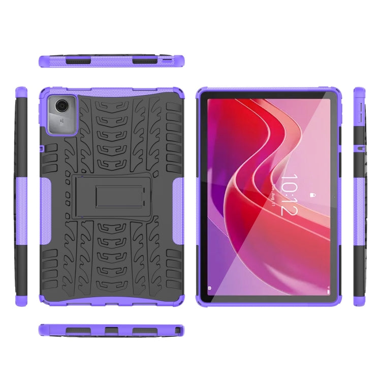 For Lenovo Tab M11/ Xiaoxin Pad 11 2024 Tire Texture TPU Hybrid PC Tablet Case with Holder(Purple) - Lenovo by PMC Jewellery | Online Shopping South Africa | PMC Jewellery | Buy Now Pay Later Mobicred