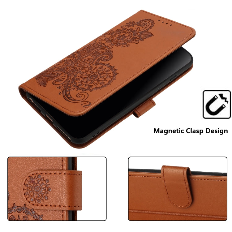 For iPhone SE 2024 Datura Flower Embossed Flip Leather Phone Case(Brown) - More iPhone Cases by PMC Jewellery | Online Shopping South Africa | PMC Jewellery | Buy Now Pay Later Mobicred