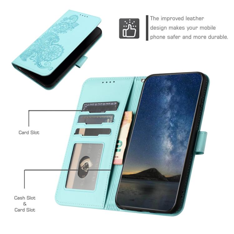 For iPhone 17 Datura Flower Embossed Flip Leather Phone Case(Light Blue) - free shipping - PMc TechLife - Order now!