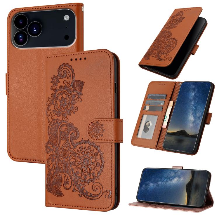 For iPhone 17 Pro Max Datura Flower Embossed Flip Leather Phone Case(Brown) - free shipping - PMc TechLife - Order now!