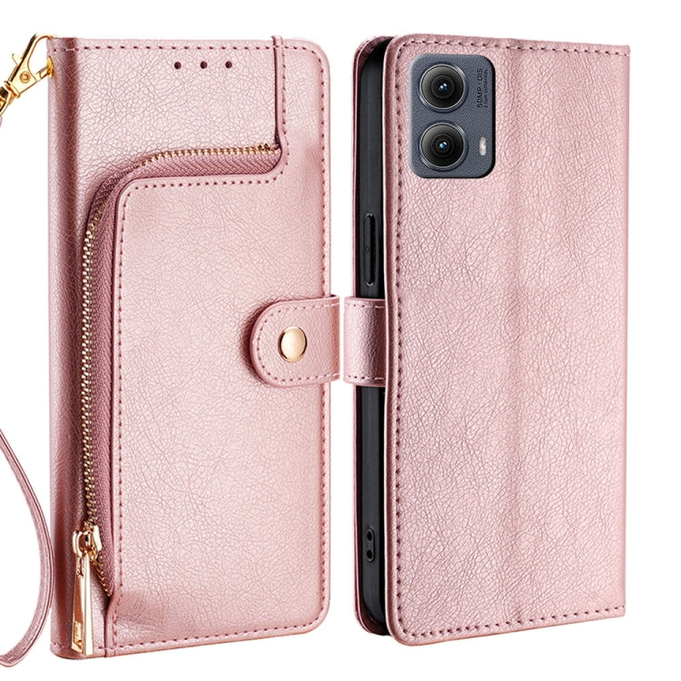 For Motorola Edge 5G 2024 Zipper Bag Leather Phone Case(Rose Gold) - Motorola Cases by PMC Jewellery | Online Shopping South Africa | PMC Jewellery | Buy Now Pay Later Mobicred