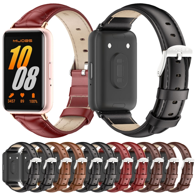 For Samsung Galaxy Fit 3 Mijobs Dual-sided Genuine Leather Watch Band(Bamboo Black) - free shipping - PMc TechLife - Order now!