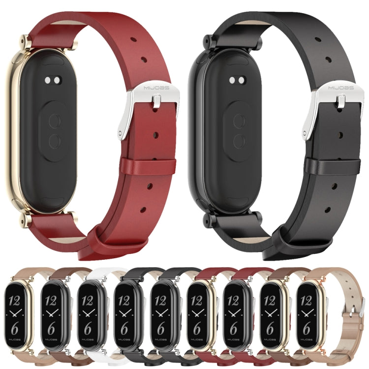 For Xiaomi Smart Band 10 / 9 / 8 Mijobs GT4 First Layer Cowhide Watch Band(Red Silver) - free shipping - PMc TechLife - Order now!