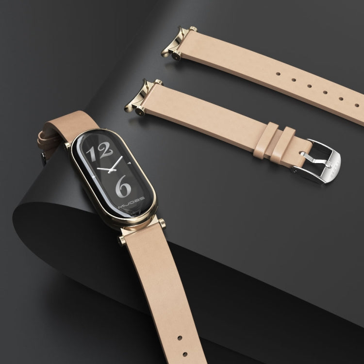 For Xiaomi Smart Band 10 / 9 / 8 Mijobs GT4 First Layer Cowhide Watch Band(Brown Silver) - free shipping - PMc TechLife - Order now!