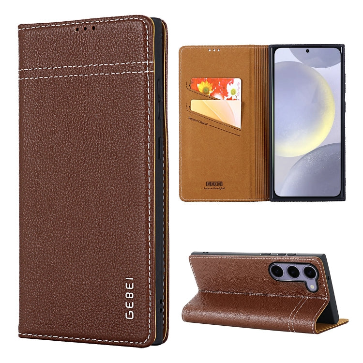 For Samsung Galaxy S24 5G GEBEI Top-grain Horizontal Flip Leather Phone Case(Brown) - free shipping - PMC Jewellery - Order now!