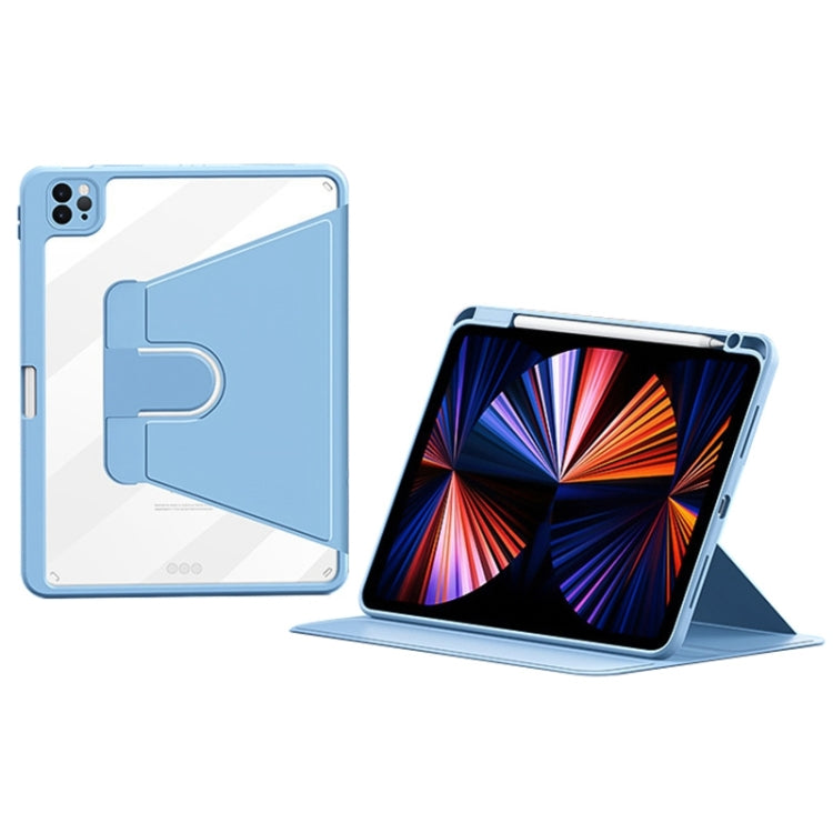 For iPad Pro 12.9 2022/2021/2020 ZGA Tri-Fold 360 Rotation Smart Leather Tablet Case(Blue) - free shipping - PMc TechLife - Order now!