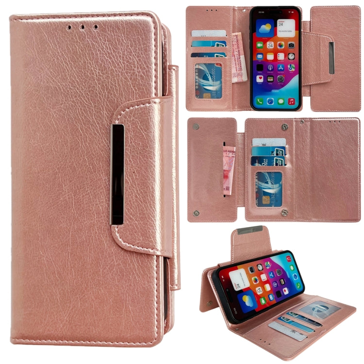 For iPhone 16 Pro Max Multifunctional Seven Cards Wallet Leather Phone Case(Rose Gold) - iPhone 16 Pro Max Cases by PMC Jewellery | Online Shopping South Africa | PMC Jewellery | Buy Now Pay Later Mobicred