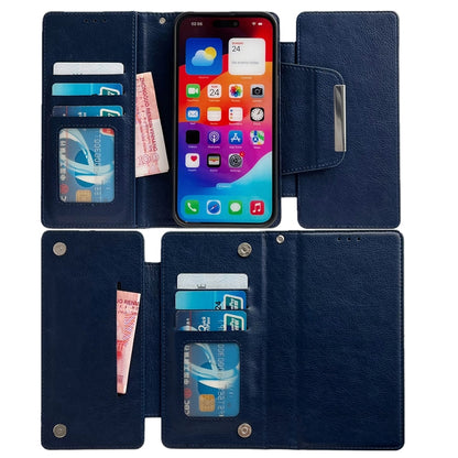 For iPhone 16 Plus Multifunctional Seven Cards Wallet Leather Phone Case(Royal Blue) - iPhone 16 Plus Cases by PMC Jewellery | Online Shopping South Africa | PMC Jewellery | Buy Now Pay Later Mobicred