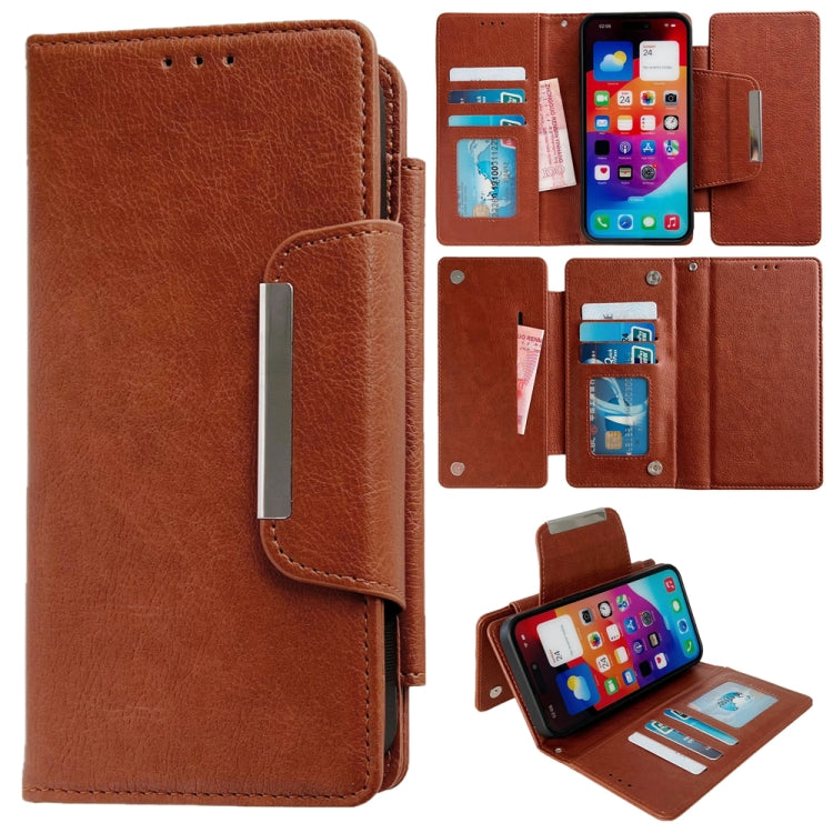 For iPhone 16 Plus Multifunctional Seven Cards Wallet Leather Phone Case(Brown) - iPhone 16 Plus Cases by PMC Jewellery | Online Shopping South Africa | PMC Jewellery | Buy Now Pay Later Mobicred