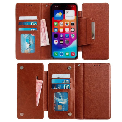 For iPhone 16 Plus Multifunctional Seven Cards Wallet Leather Phone Case(Brown) - iPhone 16 Plus Cases by PMC Jewellery | Online Shopping South Africa | PMC Jewellery | Buy Now Pay Later Mobicred