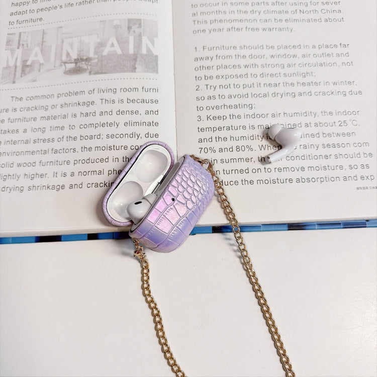 For AirPods Pro Colorful Crocodile Pattern PC Earphone Case with Anti-lost Metal Long Chain(Light Blue) - For AirPods Pro by PMC Jewellery | Online Shopping South Africa | PMC Jewellery | Buy Now Pay Later Mobicred