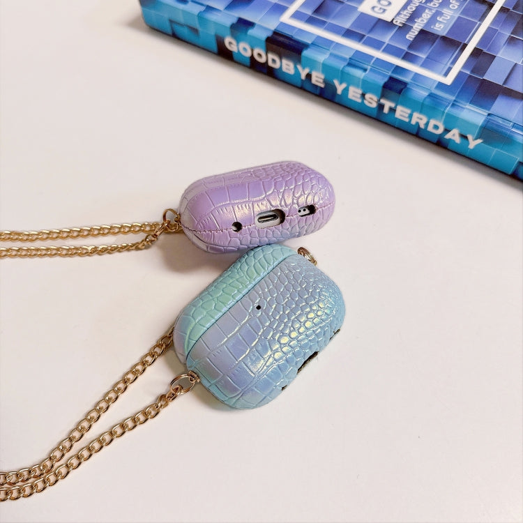 For AirPods Pro Colorful Crocodile Pattern PC Earphone Case with Anti-lost Metal Long Chain(Light Blue) - For AirPods Pro by PMC Jewellery | Online Shopping South Africa | PMC Jewellery | Buy Now Pay Later Mobicred