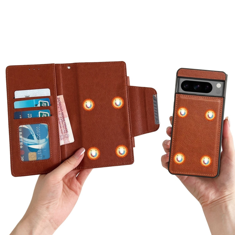 For Google Pixel 8a Multifunctional 7-Card Wallet Leather Phone Case(Brown) - Google Cases by PMC TechLife | Online Shopping South Africa | PMC TechLife | Buy Now Pay Later Mobicred