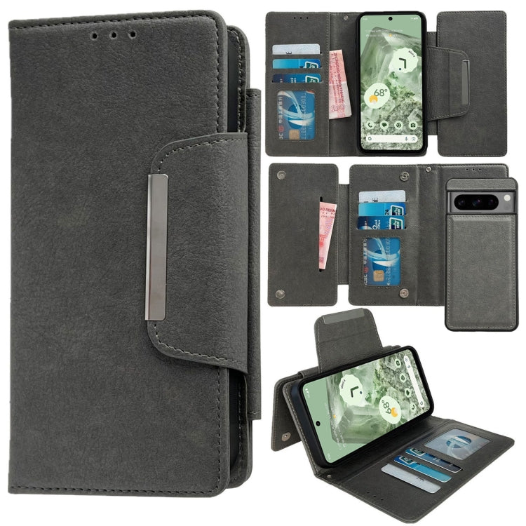 For Google Pixel 8 Pro Multifunctional 7-Card Wallet Leather Phone Case(Grey) - Google Cases by PMC TechLife | Online Shopping South Africa | PMC TechLife | Buy Now Pay Later Mobicred