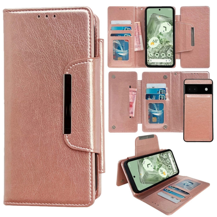For Google Pixel 6a Multifunctional 7-Card Wallet Leather Phone Case(Rose Gold) - Google Cases by PMC TechLife | Online Shopping South Africa | PMC TechLife | Buy Now Pay Later Mobicred