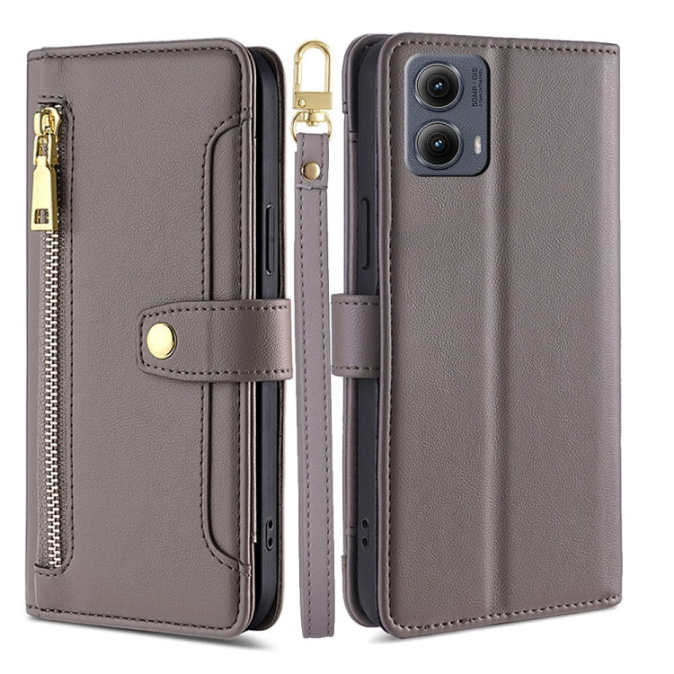 For Motorola Edge 5G 2024 Sheep Texture Cross-body Zipper Wallet Leather Phone Case(Grey) - Motorola Cases by PMC Jewellery | Online Shopping South Africa | PMC Jewellery | Buy Now Pay Later Mobicred