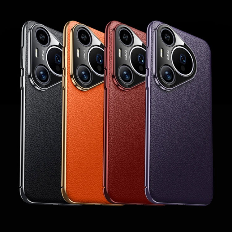 For Huawei Pura 70 Litchi Texture Genuine Leather Phone Case(Orange) - Huawei Cases by PMC Jewellery | Online Shopping South Africa | PMC Jewellery | Buy Now Pay Later Mobicred