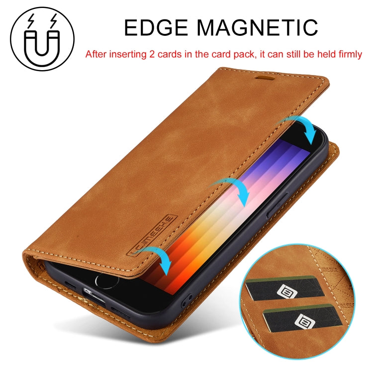 For iPhone SE 2024 LC.IMEEKE Strong Magnetic Leather Phone Case with Holder & Card Slots & Wallet(Brown) - More iPhone Cases by LC.IMEEKE | Online Shopping South Africa | PMC Jewellery | Buy Now Pay Later Mobicred