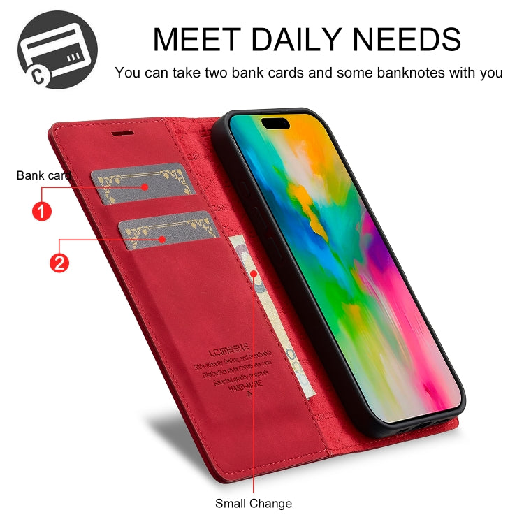 For iPhone 16 LC.IMEEKE Strong Magnetism Microfiber Leather Phone Case(Red) - iPhone 16 Cases by LC.IMEEKE | Online Shopping South Africa | PMC Jewellery | Buy Now Pay Later Mobicred