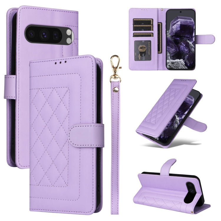 For Google Pixel 9 Diamond Lattice Leather Flip Phone Case(Light Purple) - Google Cases by PMC TechLife | Online Shopping South Africa | PMC TechLife | Buy Now Pay Later Mobicred
