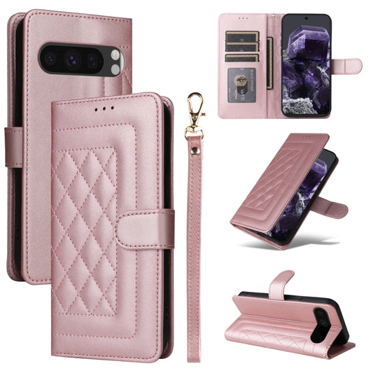 For Google Pixel 9 Diamond Lattice Leather Flip Phone Case(Rose Gold) - Google Cases by PMC Jewellery | Online Shopping South Africa | PMC Jewellery | Buy Now Pay Later Mobicred