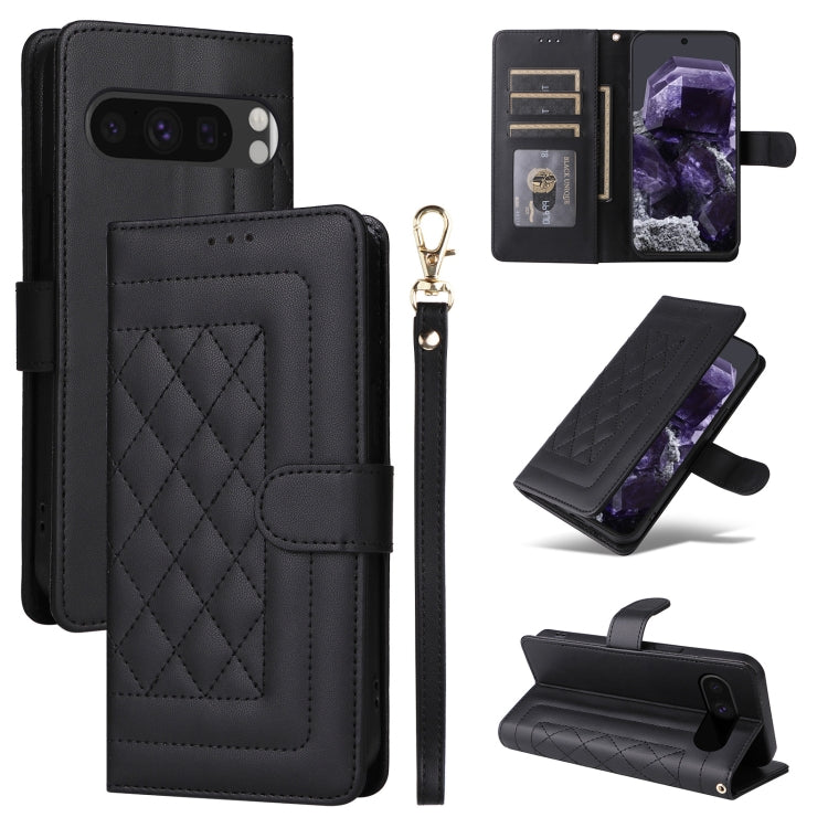 For Google Pixel 9 Diamond Lattice Leather Flip Phone Case(Black) - Google Cases by PMC TechLife | Online Shopping South Africa | PMC TechLife | Buy Now Pay Later Mobicred