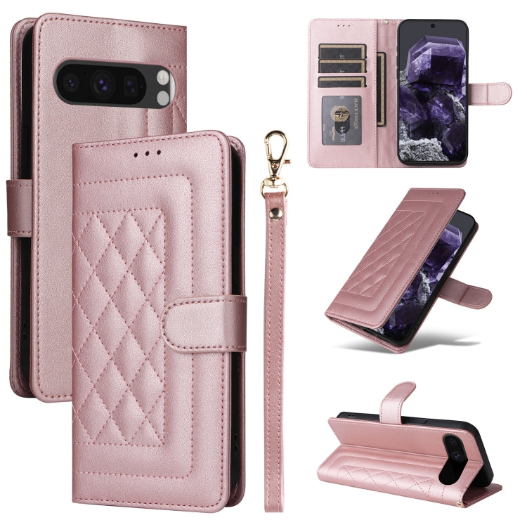 For Google Pixel 9 Pro Diamond Lattice Leather Flip Phone Case(Rose Gold) - Google Cases by PMC TechLife | Online Shopping South Africa | PMC TechLife | Buy Now Pay Later Mobicred