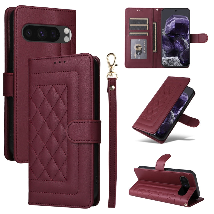 For Google Pixel 9 Pro Diamond Lattice Leather Flip Phone Case(Wine Red) - Google Cases by PMC TechLife | Online Shopping South Africa | PMC TechLife | Buy Now Pay Later Mobicred