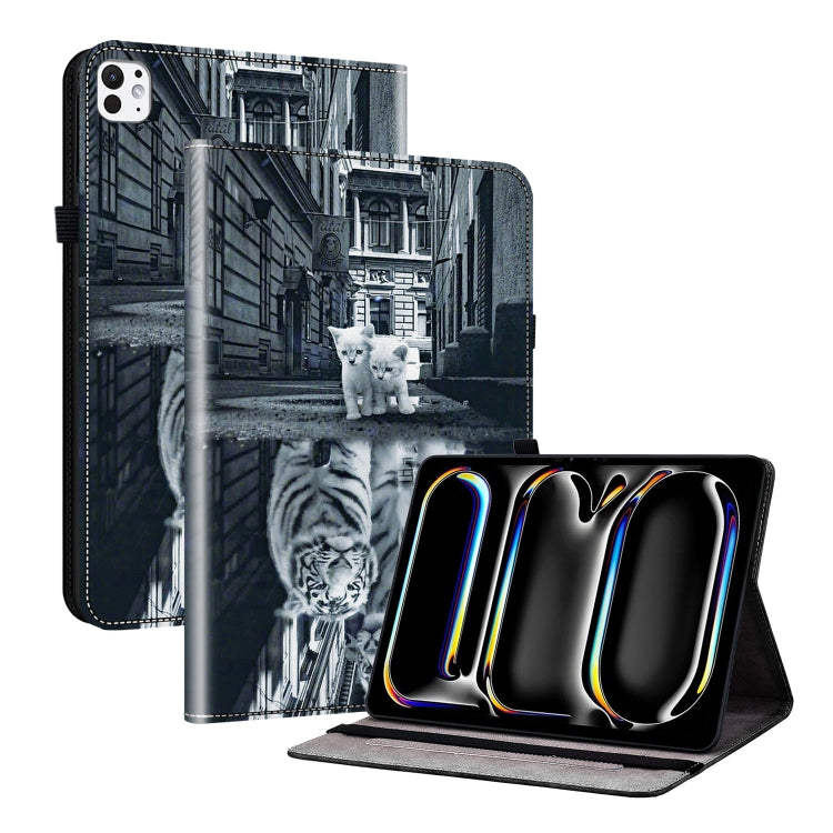 For iPad Pro 11 2024 Crystal Texture Painted Leather Smart Tablet Case(Cat Reflection Tiger) - iPad Pro 11 2024 Cases by PMC TechLife | Online Shopping South Africa | PMC TechLife | Buy Now Pay Later Mobicred