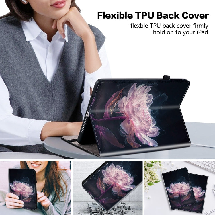 For Samsung Galaxy Tab S9 / S9 FE Crystal Texture Painted Leather Tablet Case(Purple Peony) - Galaxy Tab S9 Cases by PMC Jewellery | Online Shopping South Africa | PMC Jewellery | Buy Now Pay Later Mobicred